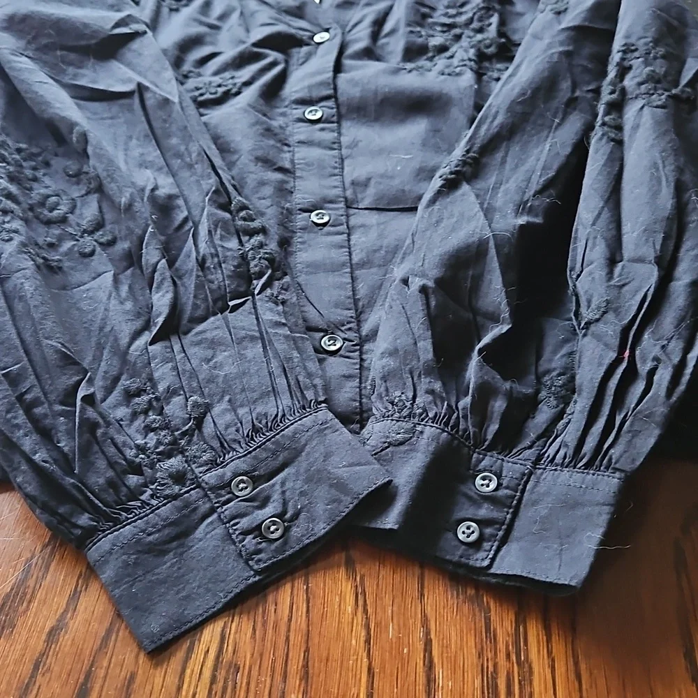Old Navy Black Button Front Embroidered Cotton Blouse XL NWT - Picture 8 of 16